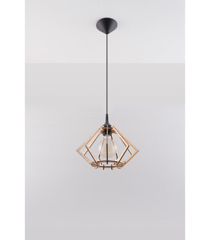Wire Frame Pendant Light Natural Wood E27-2