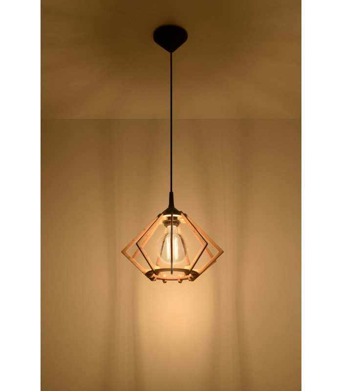 Wire Frame Pendant Light Natural Wood E27-3