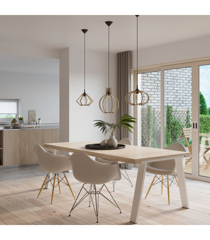 Wire Frame Pendant Light Natural Wood E27-6