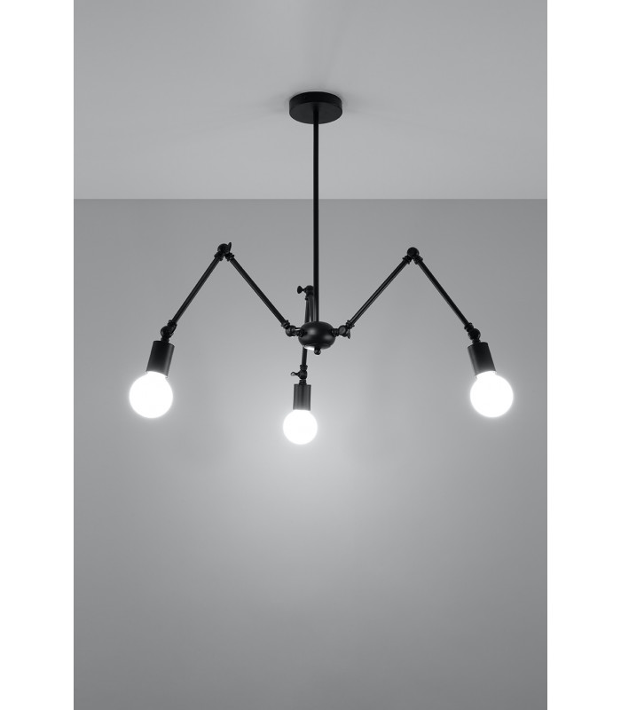 Multi Arm Adjustable Pendant Light Black E27-3