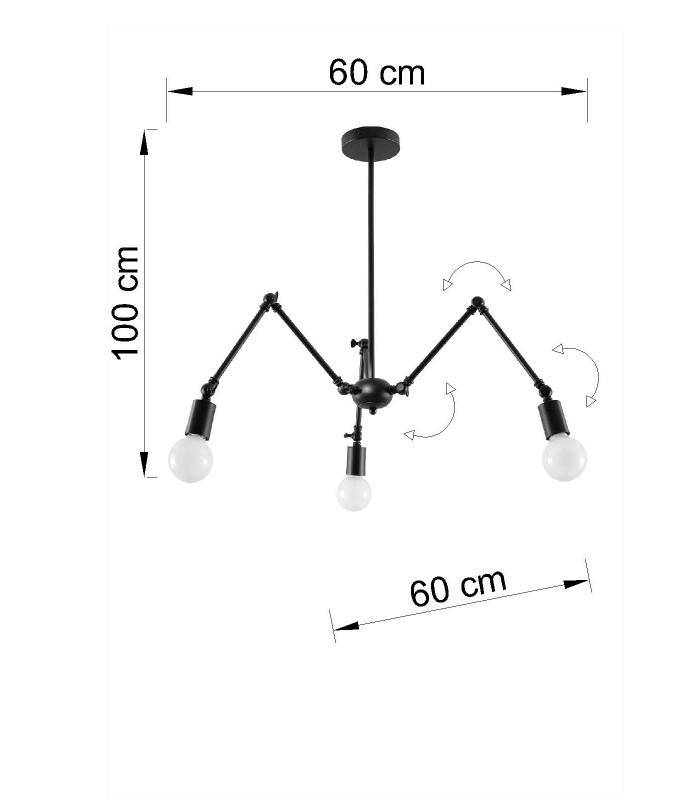 Multi Arm Adjustable Pendant Light Black E27-4