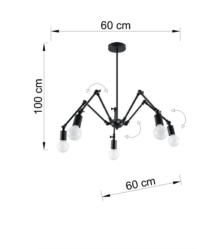 Multi Arm Adjustable Pendant Light Black E27-4