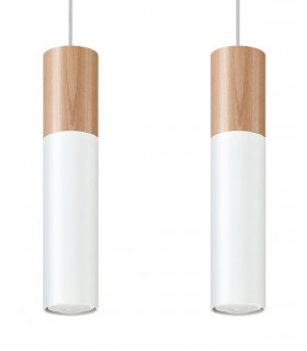 Twin Hanging Pendant Light White Natural Wood GU10-1