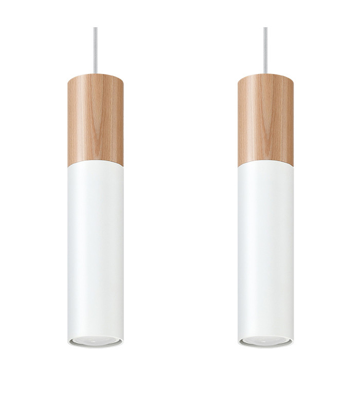 Twin Hanging Pendant Light White Natural Wood GU10-1