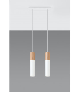 Twin Hanging Pendant Light White Natural Wood GU10-2