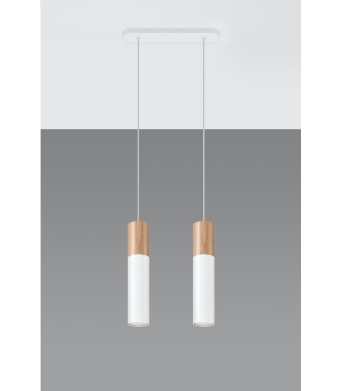 Twin Hanging Pendant Light White Natural Wood GU10-2