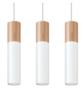 Triple Hanging Pendant Light White Natural Wood GU10-1