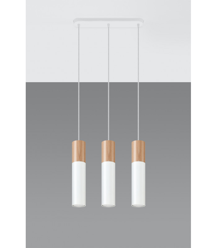 Triple Hanging Pendant Light White Natural Wood GU10-2