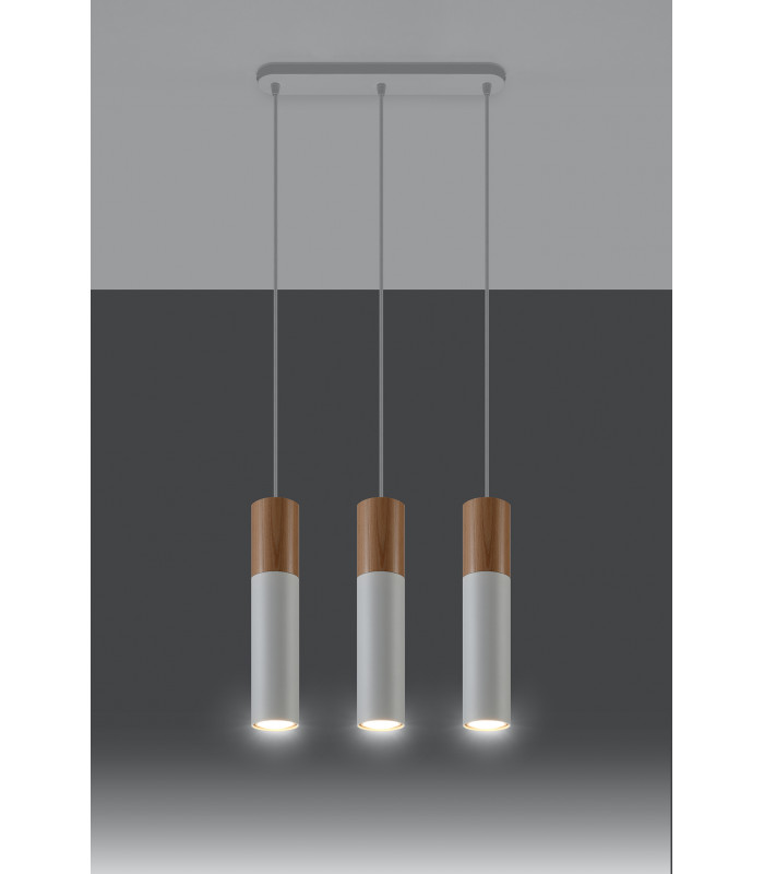 Triple Hanging Pendant Light White Natural Wood GU10-3