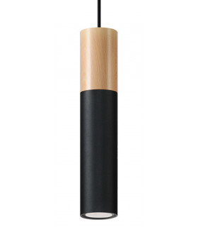 Slim 8cm Pendant Light Black Natural Wood GU10-1