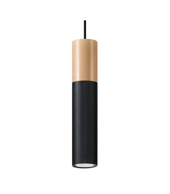 Slim 8cm Pendant Light Black Natural Wood GU10-1