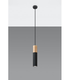 Slim 8cm Pendant Light Black Natural Wood GU10-2