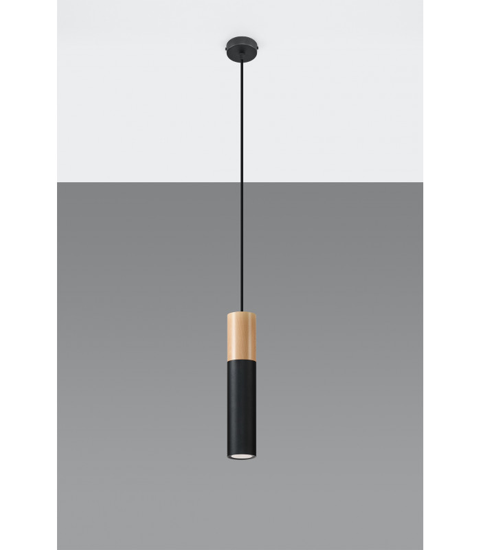 Slim 8cm Pendant Light Black Natural Wood GU10-2