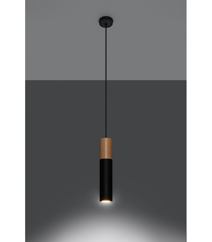 Slim 8cm Pendant Light Black Natural Wood GU10-3