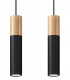 Twin Hanging Pendant Light Black Natural Wood GU10-1