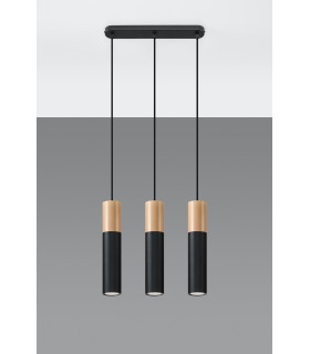 Triple Hanging Pendant Light Black Natural Wood GU10-2
