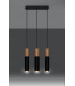 Triple Hanging Pendant Light Black Natural Wood GU10-3