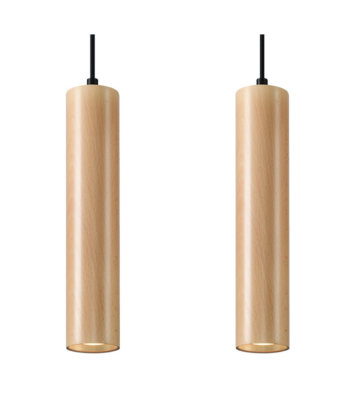 Twin Hanging Pendant Light Natural Wood GU10-1