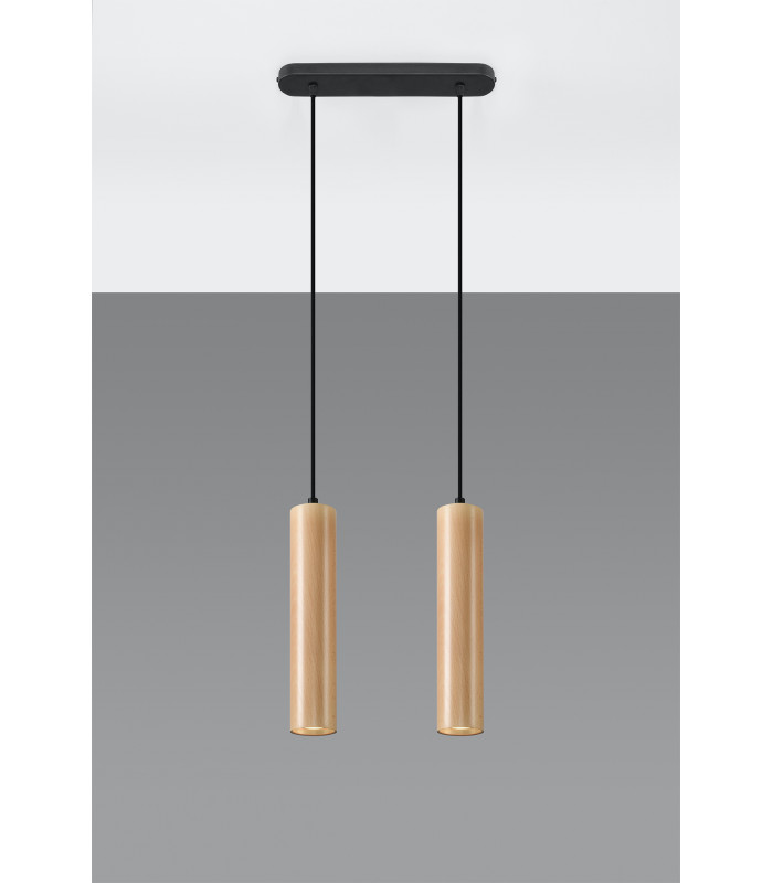 Twin Hanging Pendant Light Natural Wood GU10-2