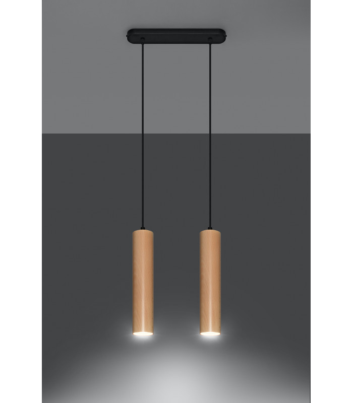 Twin Hanging Pendant Light Natural Wood GU10-3