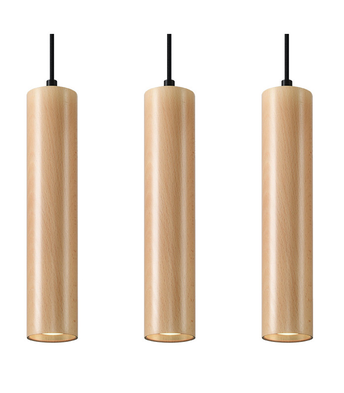 Triple Hanging Pendant Light Natural Wood GU10-1