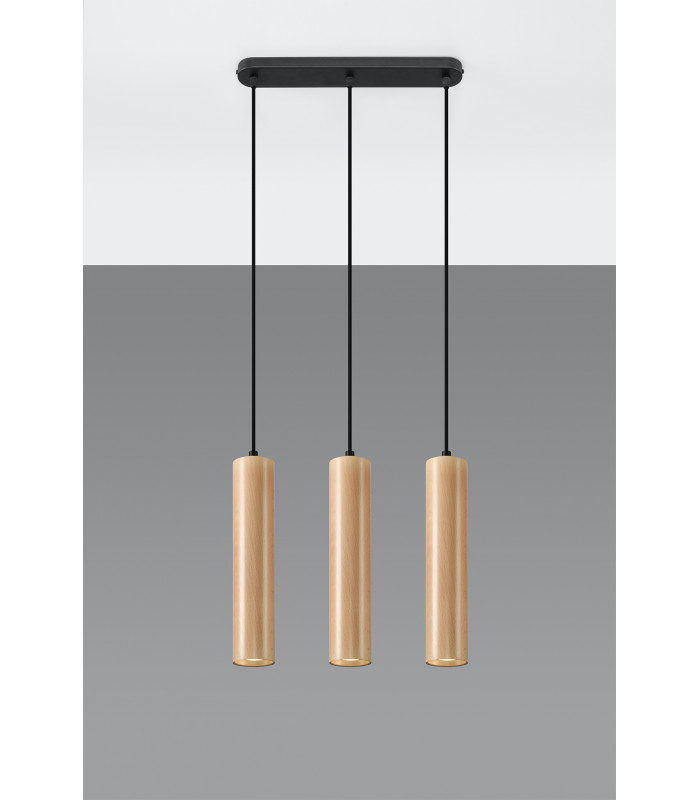 Triple Hanging Pendant Light Natural Wood GU10-2
