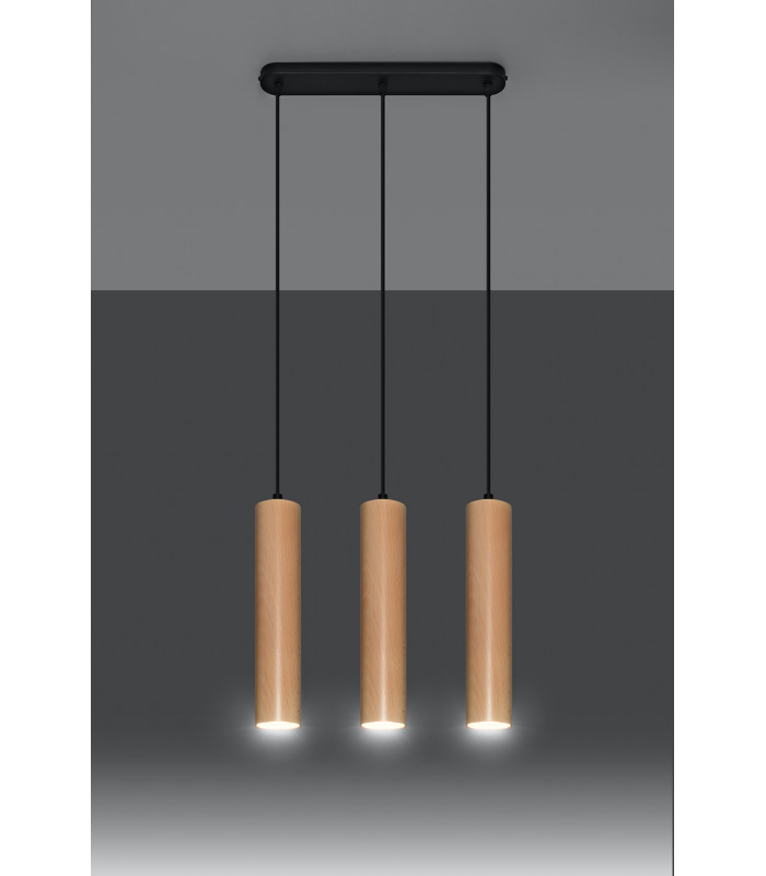 Triple Hanging Pendant Light Natural Wood GU10-3