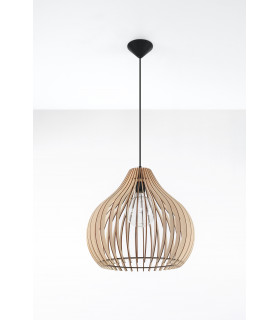 Wire Frame Pendant Light Natural Wood E27-2