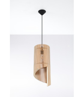 Wire Frame Pendant Light Natural Wood E27-2