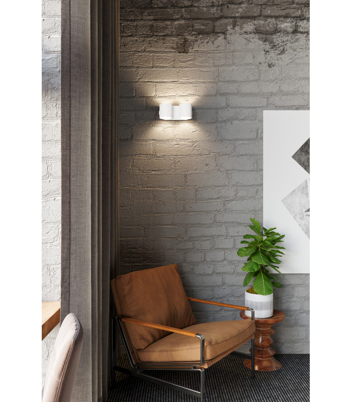 Twin Round Up & Down Wall Lamp White G9-7