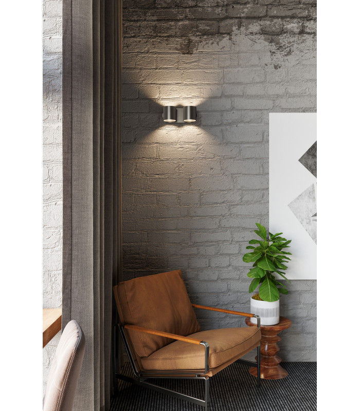 Twin Round Up & Down Wall Lamp Black G9-7