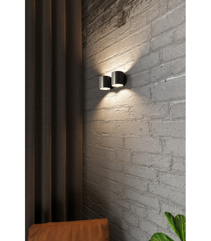 Twin Round Up & Down Wall Lamp Black G9