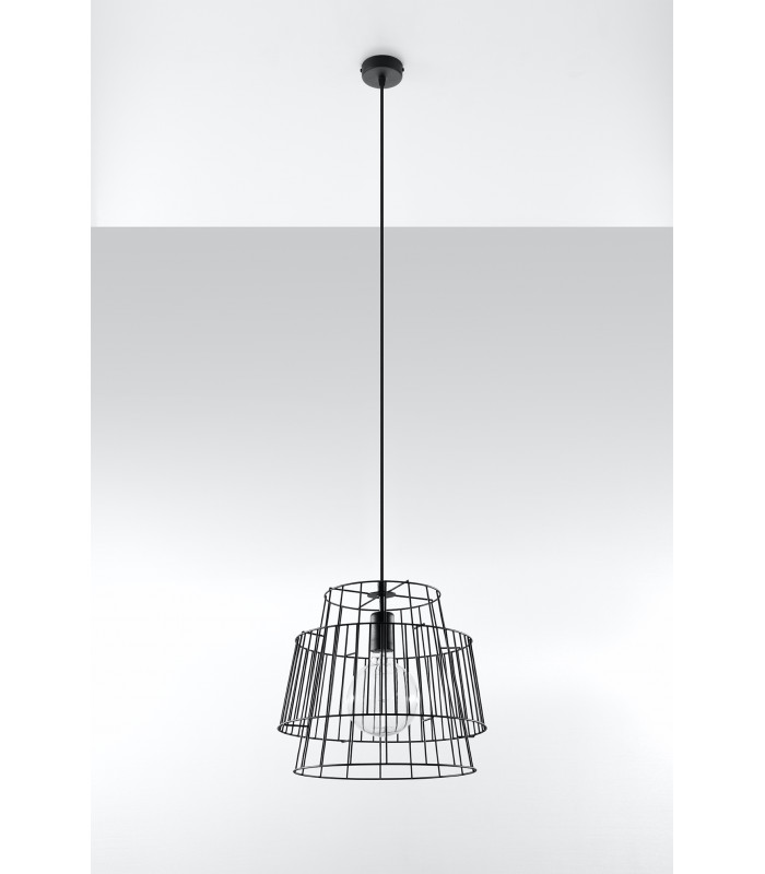 Twin Wire Frame Pendant Light Black E27-2