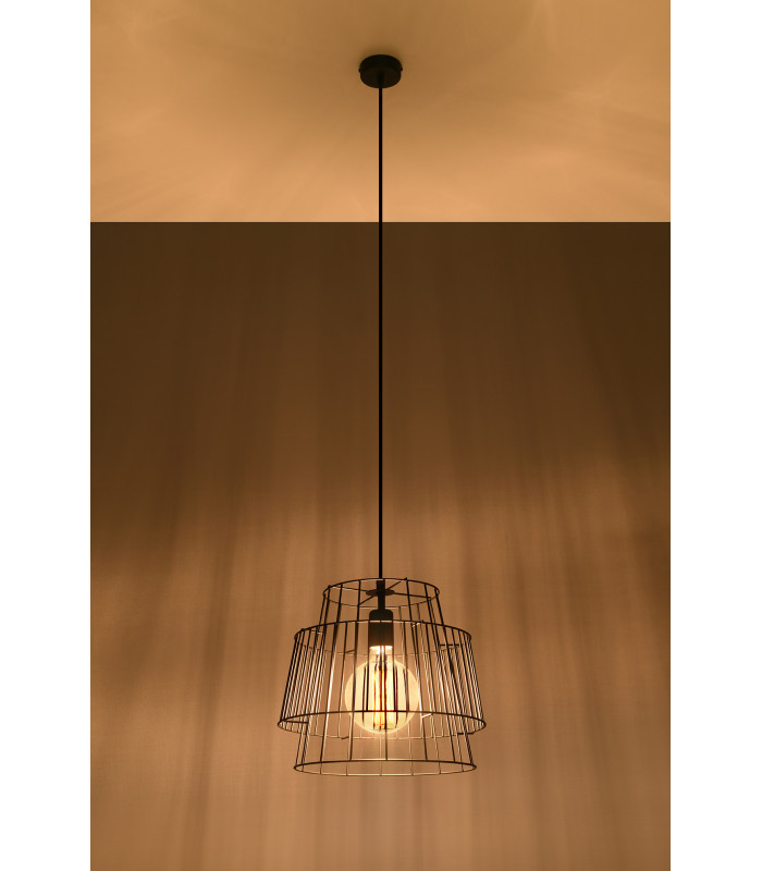 Twin Wire Frame Pendant Light Black E27-3