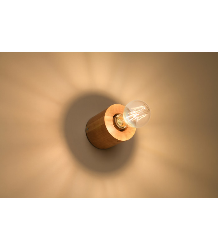 Surface Mounted Round Wall Lamp Natural Wood E27-3