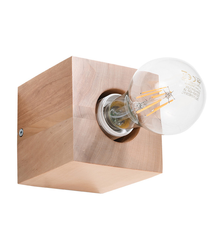 Surface Mounted Square Wall Lamp Natural Wood E27-1