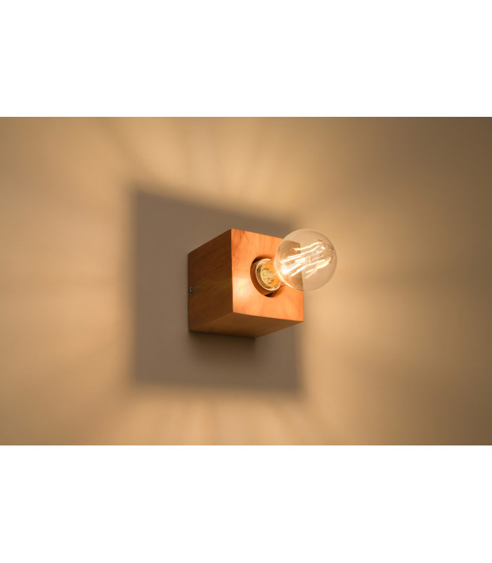 Surface Mounted Square Wall Lamp Natural Wood E27-3