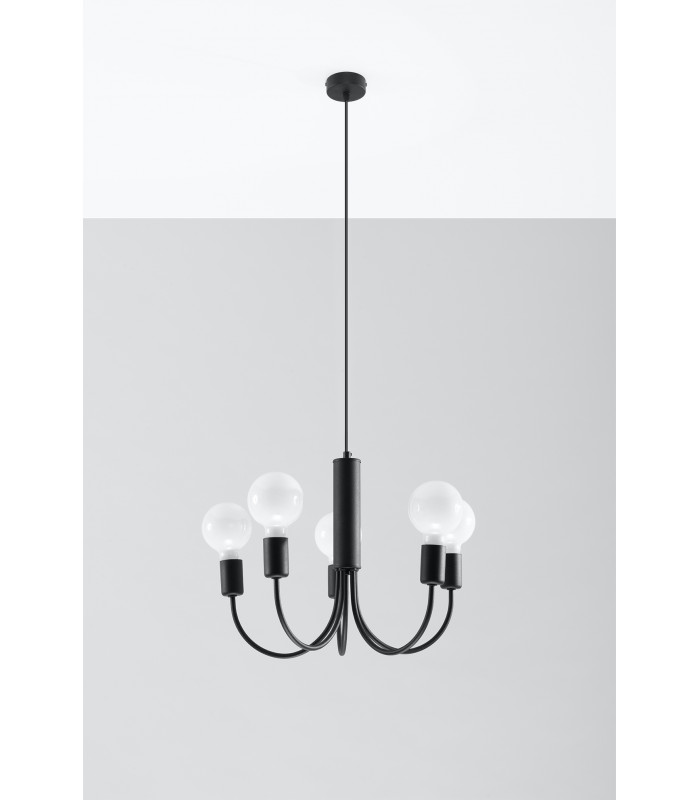 Multi Arm 5 Arm Pendant Light Black 5x E27-2