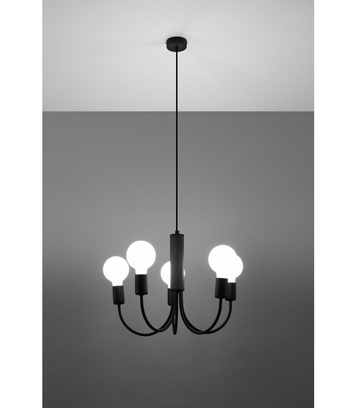 Multi Arm 5 Arm Pendant Light Black 5x E27-3