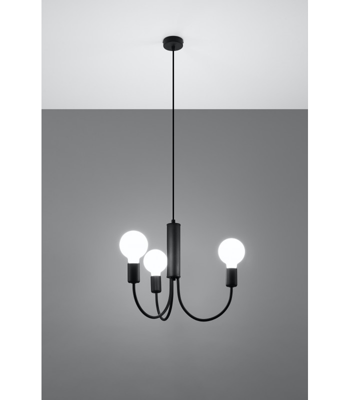 Multi Arm 3 Arm Pendant Light Black 3x E27-3