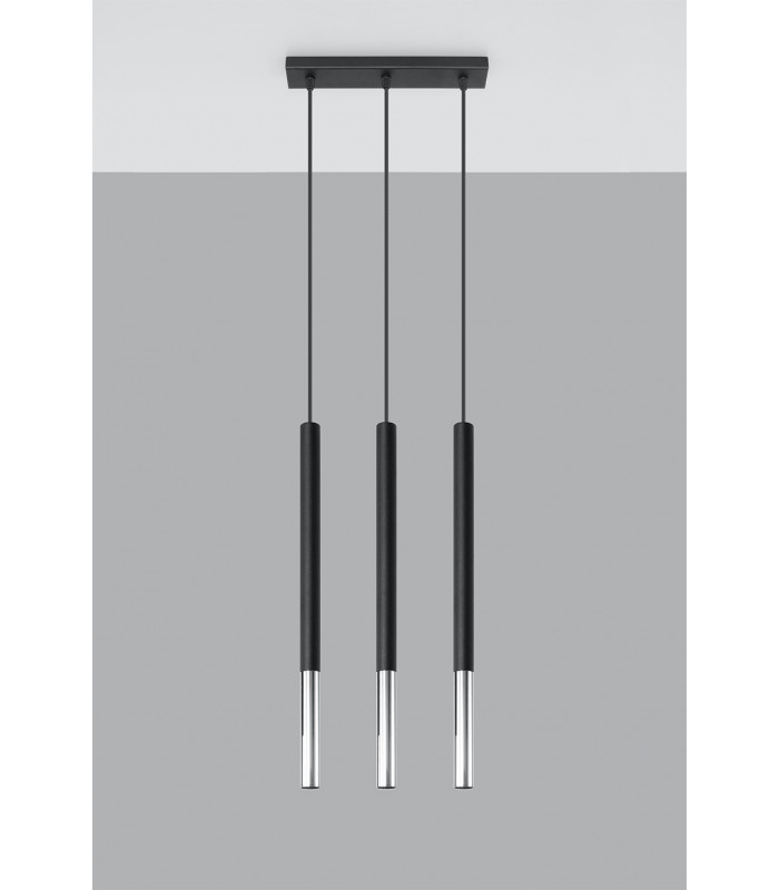 Triple Hanging Pendant Light Black Chrome G9-2