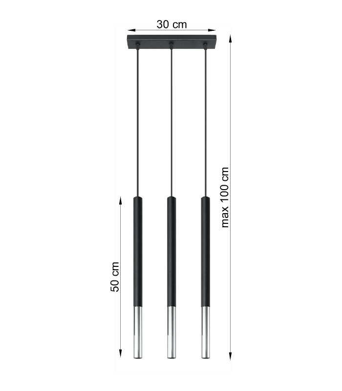 Triple Hanging Pendant Light Black Chrome G9-4