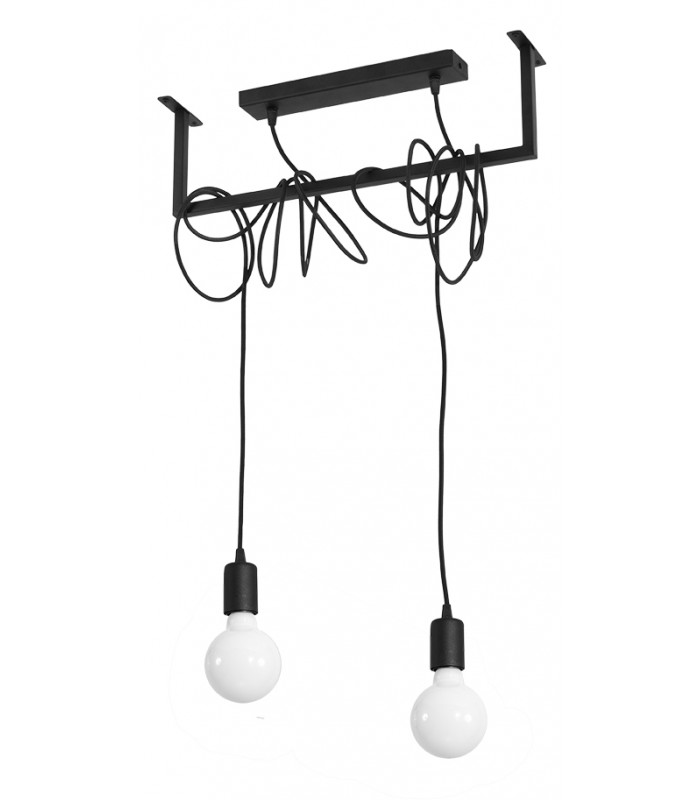 Modern Straight Bar Pendant 2 Light Black E27-1