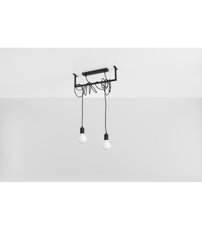 Modern Straight Bar Pendant 2 Light Black E27-2