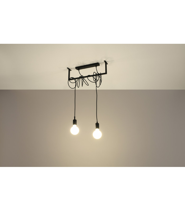 Modern Straight Bar Pendant 2 Light Black E27-3