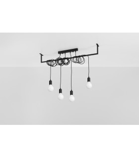 Modern Straight Bar Pendant 4 Light Black E27-2