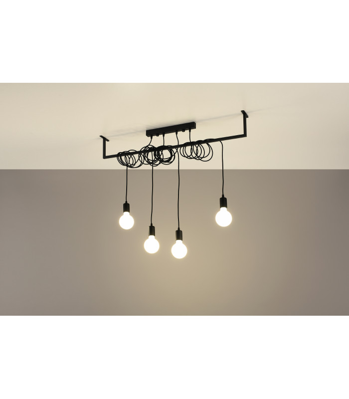 Modern Straight Bar Pendant 4 Light Black E27-3
