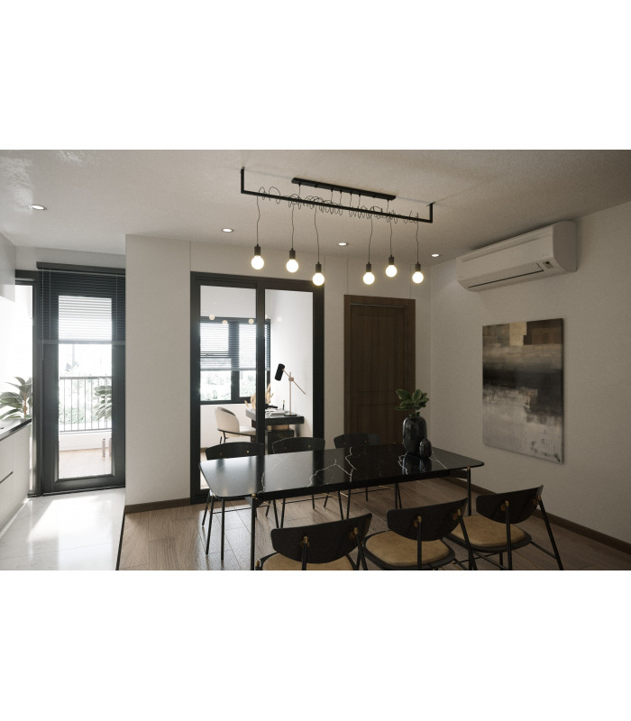 Modern Straight Bar Pendant 4 Light Black E27-4