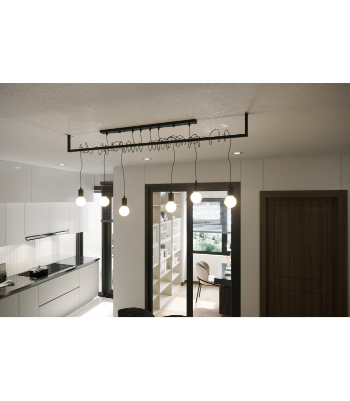 Modern Straight Bar Pendant 4 Light Black E27-5
