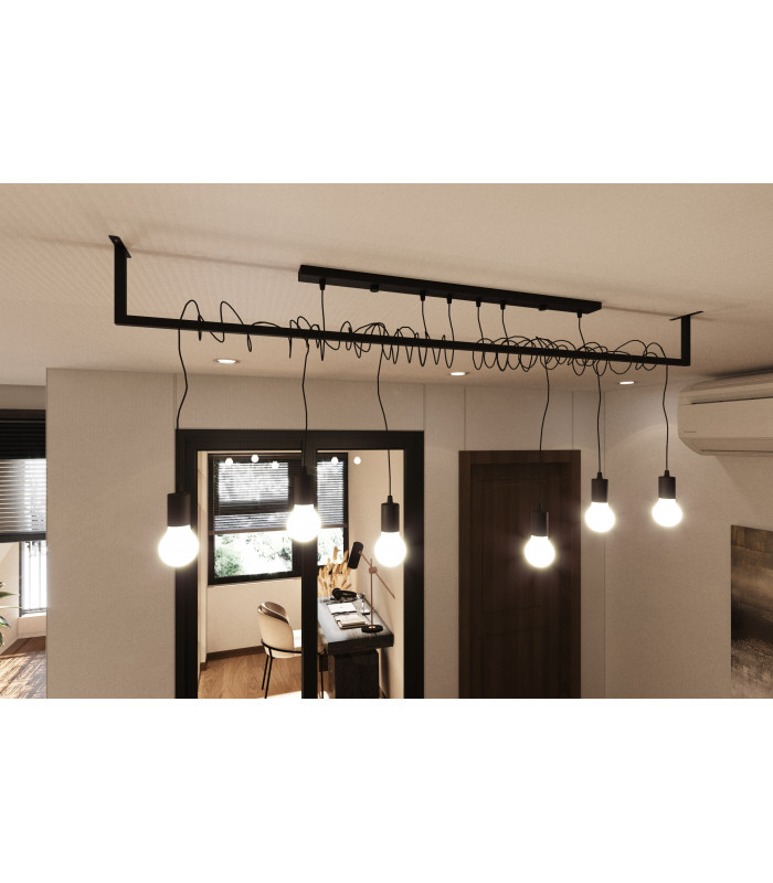 Modern Straight Bar Pendant 4 Light Black E27-6
